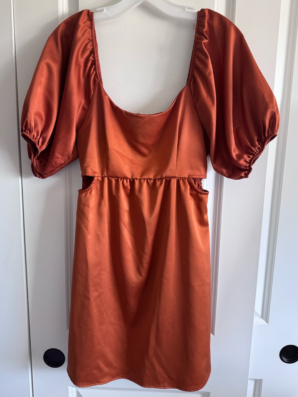 Altar'd State Satin Puff-Sleeve Mini Dress - copper